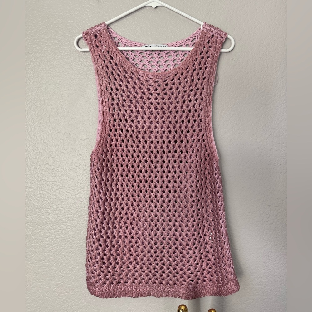Zara Pink Metalic  Crochet Top Medium
